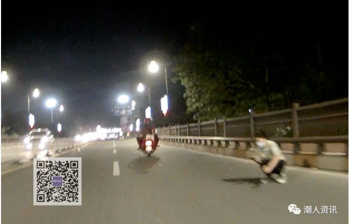 潮州韩江大桥凌晨时段一女子蹲在路中间，吓到过往司机